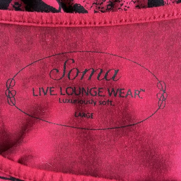 Soma Sleep Shirt Womens Large Red Lace Print Nightgown Loungewear Soft Rayon - Picture 4 of 10